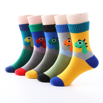 2023 Nove dječje čarape od čistog pamuka, jesensko-zimske čarape s uzorkom dinosaura za dječake od 3 do 15 godina, Čarape za djevojčice, 5 parova