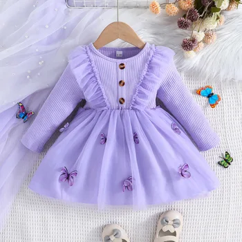 Dječje pletene haljine iz mreže za djevojčice, jesensko-proljetni majice s leptirićima, Božićna Dječja haljina za djevojčice-Odjevanje