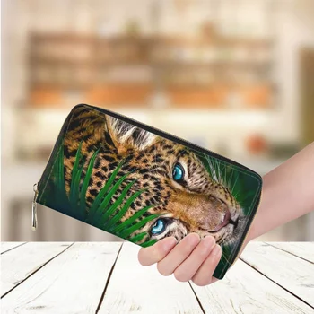 Ženski novčanik s леопардовым po cijeloj površini u 3D obliku životinja, Trendy i Casual torbicu za kupovinu, Dugi kožni novčanik za novac, Luksuzni novčanik-držač za kreditne kartice