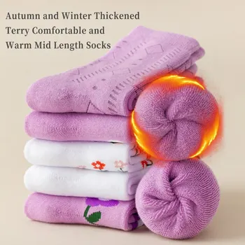 6 Pari ženskih jesensko-zimske флисовых obložen toplim i zgodan modni ljubičaste čarape s uzorkom zeca iz crtića