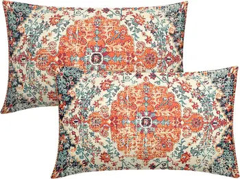 Narančasta Plava Etničke jastučnice u boho stilu, Inčni Boem tepih, Berba presvlake za fotelje, set zračnih jastuka s koraljnim i cvjetnim ispis