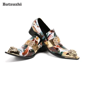 Batzuzhi/ Luksuzne Muške kožne cipele ručne izrade sa metalnim vrhom, Večernje kožne modeliranje cipele za muškarce u poslovnom stilu, za zabave i vjenčanja!
