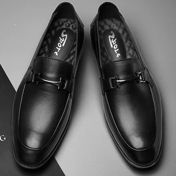 Talijanski modni gospodo лоферы bez spojnica, crnci modeliranje cipele, Svakodnevne poslovne cipele od prave kože, Luksuzne marke oxfords ravnim cipelama