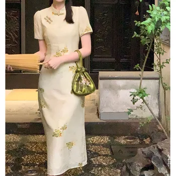 [Qingpingle] Nova haljina-чонсам s po cijeloj površini u retro stilu u kineskom stilu, s vitkim strukom.