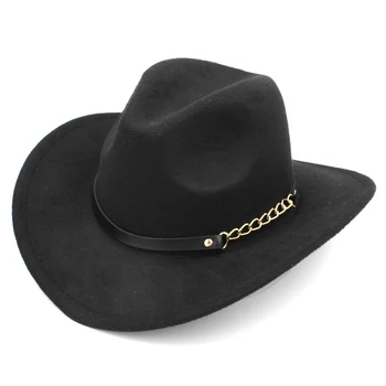 Kauboj šešir u zapadnom stilu sa širokim poljima, šešir-čobanica s kožnim trakom-lancem za žene i muškarce