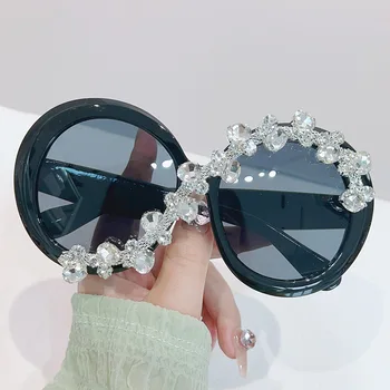 Sunčane naočale u super veliki okrugli ivicom, ženske, muške 2023, High-end trend proizvod, modni prevelike naočale za rave zabave s dijamantima uv4