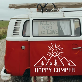 Naljepnica za auto Happy Camper, stil života u logoru, naljepnice za kampiranje, oprema za kampiranje, kamper, pribor za kampiranje