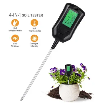 Tester tla 4-u-1, PH-metar, mjerač vlage za biljke, analiza temperature, mjerenje intenziteta sunčeve svjetlosti, alarm, test kiselosti tla, monitor