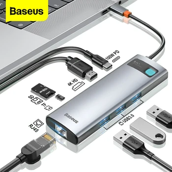 Baseus USB C HUB na HDMI kompatibilnim Adapterom RJ45 Card Reader USB 3.0 PD 100 W, Priključna stanica Type C Za Macbook Pro Surface i iPad