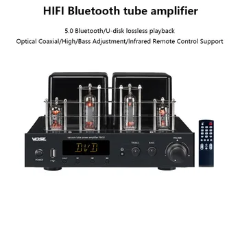 Tube pojačalo snage Bluetooth 5.0 2.1-Kanalni HIFI Pojačalo snage S regulacijom frekvencije visokih tonova Infracrveni daljinski upravljač Koaksijalni optički