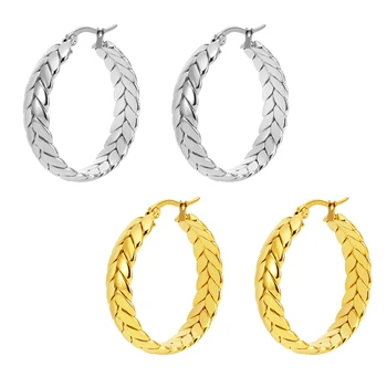 Berba pletena naušnice-prstenovi od nehrđajućeg čelika, kreativna zlatne metalne okrugle geometrijski velike naušnice, nakit