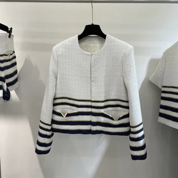 2023FW Jesenski Luksuzna Nova Ženska Visokokvalitetna Vintage jakna u Bijelu Traku, Kaput za Žene Rmsx 7.08