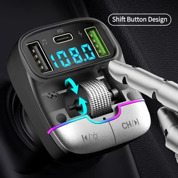 Auto FM odašiljač Bluetooth 5.3, Bežični automobilski prilagodnik za Bluetooth, MP3 player, Speakerphone, Double USB punjač PD, Роликовое kotač
