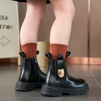 Dječje cipele, Cipele za djevojčice; Moderna kožna od samta jesensko-zimski dječje Casual kožne cipele; Luksuzne marke black čizme za djevojčice