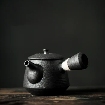 crna posuđe, keramički čajnik kyusu, porculanska kuhalo za vodu, posuđe za piće