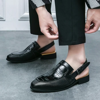 Luksuzne Marke Ljetne Nove Kožne Sandale u Britanskom stilu, Modni Crne i Bijele Muške Svakodnevne cipele s oštrim Vrhom