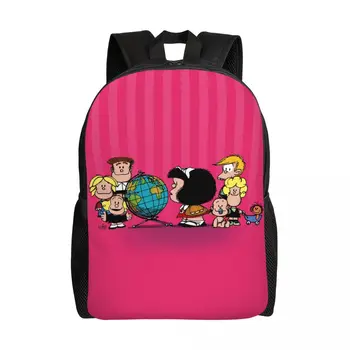 Ruksak za prijenosno računalo Mafalda Friends, ženska muška modna torba za studente, torba s likovima iz stripova Quino, Crtani torba