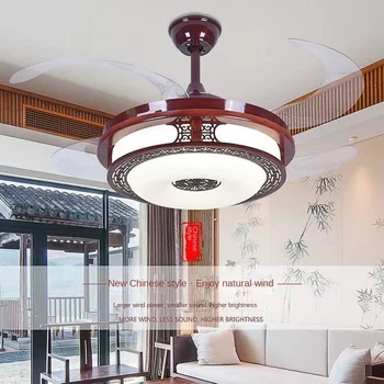 Dnevni boravak je u retro-kineskom stilu, crno Masivno drvo, Nevidljivo led ventilator u kineskom stilu, Bakar motor, multi-funkcionalni, ventilator, lampa