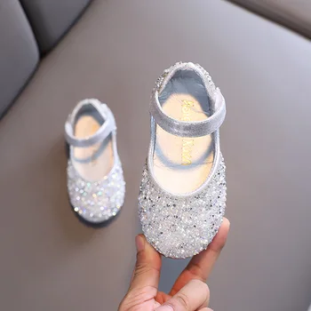 Dječje cipele za djevojčice, sjajna balet stanovi princeza ravnim cipelama s kristalima, moda jesen univerzalne dječje cipele Mary Jane