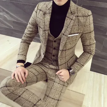 2023 (Jakna + hlače + prsluk) Luksuzni muški vjenčanje frak visoke klase, mogućnost odijelo, modni novi vune kockice poslovno odijelo приталенный