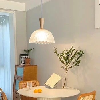 Skandinavski moderan minimalistički restoran Viseće svjetiljke E27 U prolazu, Ormar, Noćni luster u obitelji, Spavaća soba, lampe od drvenoj stakla Wabi-sabi