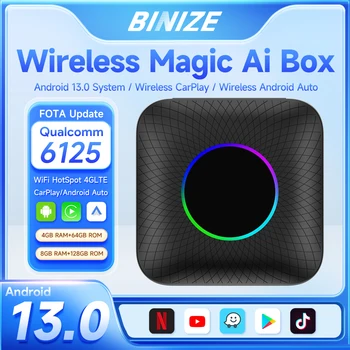 Binize Android 13 CarPlay Ai Box Bežični Android Auto Netflix Iptv Youtube QCM6125 665 8-Jezgreni 4G LTE Plug & Play Update FOTA