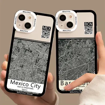 Ins Travel Skica Zemlje Karta Grada Prozirna Torbica Za Telefon iPhone 11 X XS XR 14 12 13 Pro Max 8 7 Plus SE 2020 Prozirne Sjedalo
