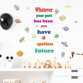 Engleski slogan, crtani Planet astronauta, dječja soba, dnevni boravak, dekorativne naljepnice za zid, pribor za uređenje doma