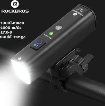 ROCKBROS official Light 1000Lu, pametna lampe od aluminijske legure s вибрационным senzor 4000 mah, 5 načina rada, svjetiljku, Pribor za biciklizma