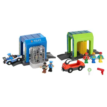 Имитационный plastični set za pranje automobila u policijskoj stanici, kompatibilan s prometnim igračkama za djecu rane dobi 11