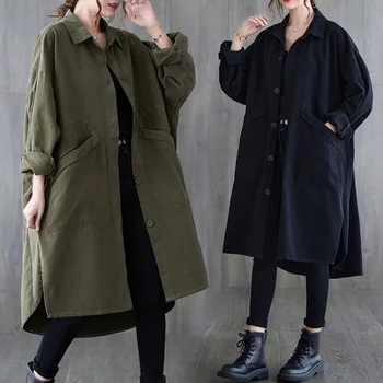 Jesensko-Zimsko Književno Slobodno kaput Midi s velikim igle Za žene, običan ženski kaput, Korejski kaput Za žene