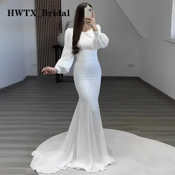 Elegantne bijele muslimanski Večernje haljine Sirena za Svadbene zurke, haljina za prom, dugi rukav, Haljine za službene aktivnosti u Saudijskoj Arabiji