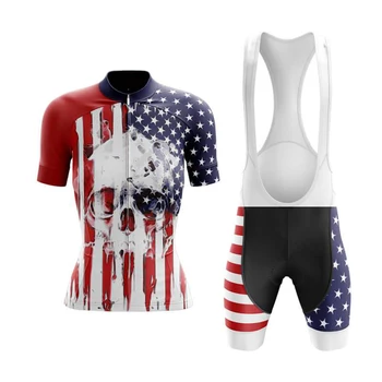 Ženski kit iz dres sa zastavom SAD-2023, Komplet s нагрудником i kratke hlače, Biciklistička odjeća, Pribor za brdski put bicikle, Odjeća