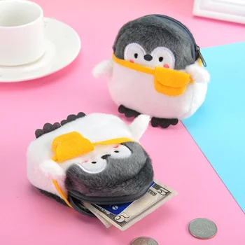 Slatki plišani tkiva malu torbu s пингвином, mali novčanik za djevojčice, mekani plišani torba s пингвином, crtani mini torba za novac i kartice na munje