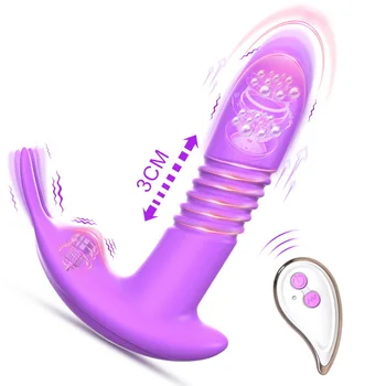 Push vibrator, ženski dildo, Rotirajući teleskopski analni čep, daljinsko upravljanje, masaža G-točke, stimulator klitorisa, Seks-igračku