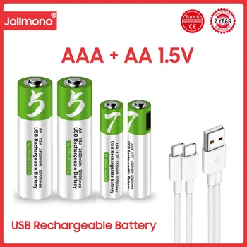 AA + AAA USB baterija baterija baterija baterija baterija 1,5 V AA 2600mWh/AAA 750mWh litij-ionske baterije za igračke, sati, MP3 player, termometar + kabel TYPE-C