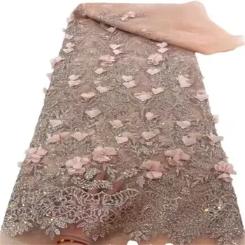 Zelena Francuski cvjetne čipke tkanine, šljokice 2023, Rose Kvalitetan afrički 3D Cvijet сетчатое čipka za šivanje luksuzne vjenčanice