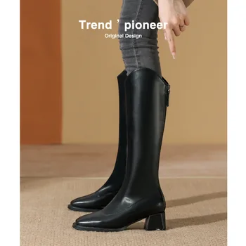 Ženske čizme Botas Mujer, Trend 2023, Novo zime, Duga cipele na debelom petu s baršunom, Viteški cipele na visoku petu, Trendy Cipele, Ženske cipele