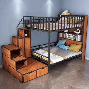 Krevet od kovanog željeza Moderna jednostavan krevet na kat za pohranu koraka u zajedničkim apartmanima