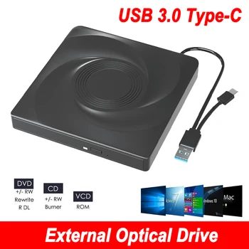 USB 3.0/Type C Prijenosni Vanjski DVD Optički pogon CD/DVD-ROM-a CD/DVD-RW Player, Uređaj za Snimanje, Tanki Čitač i Snimač za Laptop