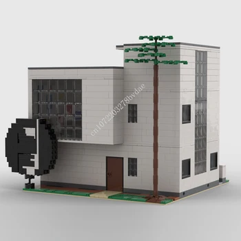 2604 Kom. MOC Modularni Model Bauhaus Meisterhaus S pogledom na Ulicu, Blokovi, Tehnološke Cigle, DIY Kreativno Skupština, Dječje Igračke