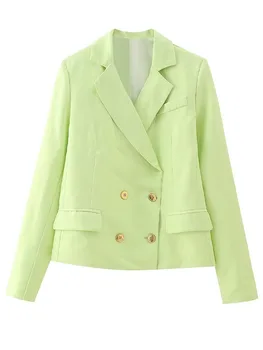 Zelena kratka sportska jakna sa dva reda ikona gumba, novi dizajn za žene u proljeće i jesen, нишевый, kvalitetan kostim