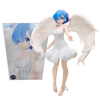 RE: Nula na početku Života u Drugom svijetu Anime Lik Rem Ram Sablasno Anđeo Model Bijelu Haljinu Krila PVC Igračke, Pokloni Nakit 21 cm