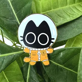 Эмалевая pin Astro Scaredy Cat // Crna mačka, Mačka pin, Кавайная pin, Slatka pin, Grozan, Svemir, Astronaut, Ruksak, Remen