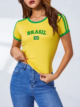 Y2K Brazilski nogomet, skraćeno top za djevojčice, Ženska t-shirt sa zvijezdama, grafička vila, Grunge, dječje majica za djevojčice-mlade, estetski vintage gotička t-shirt