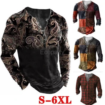 Nova berba muška majica s tradicionalnim etničkim uzorcima, Majice s okruglog izreza i dugim rukavima, Proljeće-jesen majica sa dugim rukavima, muška odjeća