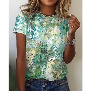 2023 Nova Seksi moda Ženska t-shirt, Ljetna Slobodna Ženska t-shirt s cvjetnim ispis, 3D print, sažetak uzorak, slatka