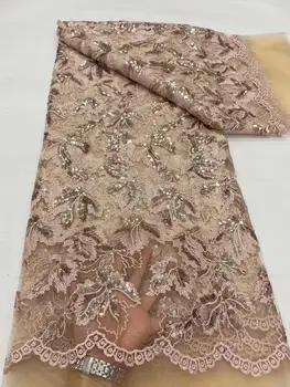 Cvjetne čipke tkanina sa šljokicama od Ružičastog Zlata, kvalitetna Нигерийская cvjetne čipke čipka mreže, tkanina za odjeću, materijal za haljine