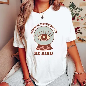 Ženska хлопковая t-shirt, Modni majice s likom Promatranje Кармой, Ljetne ženske majice kratkih rukava, Ženska t-shirt, odjeća