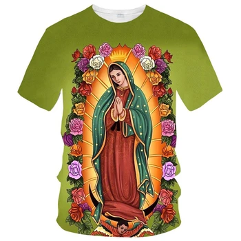 Ljetna Muška majica s 3D ispis Djevice Marije, Casual moda majica u stilu Харадзюку, Vintage Majica Okruglog izreza i kratkim rukavima, Zgodan Top Plus Veličine
